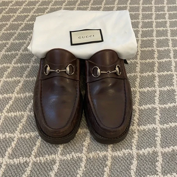 Gucci 955 Horsebit Loafers - 9.5 US Gucci Horsebit Loafers Black Men 9.5 Leather Woven Dress  main image 2
